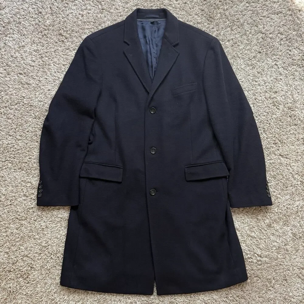J. Crew Crosby Wool Cashmere Dark Navy Blue Trench Coat Jacket Men’s Size 46R